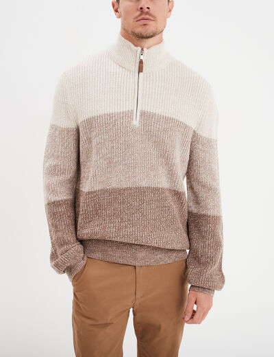 Pull camionneur col zippé taupe homme