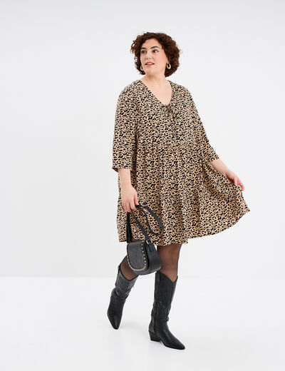 Robe fluide col en V noeud beige femme grande taille