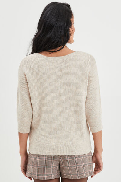 Pull manches 3/4 chauve-souris beige femme