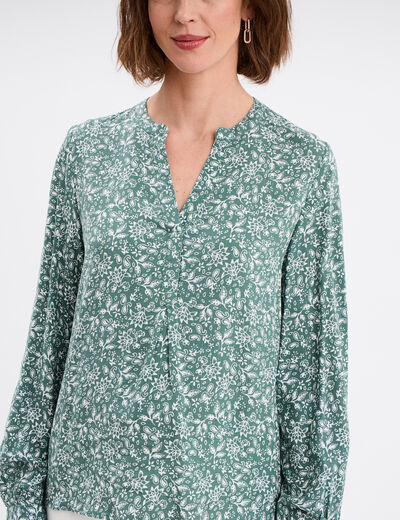 Blouse col tunisien manches longues vert foncé femme