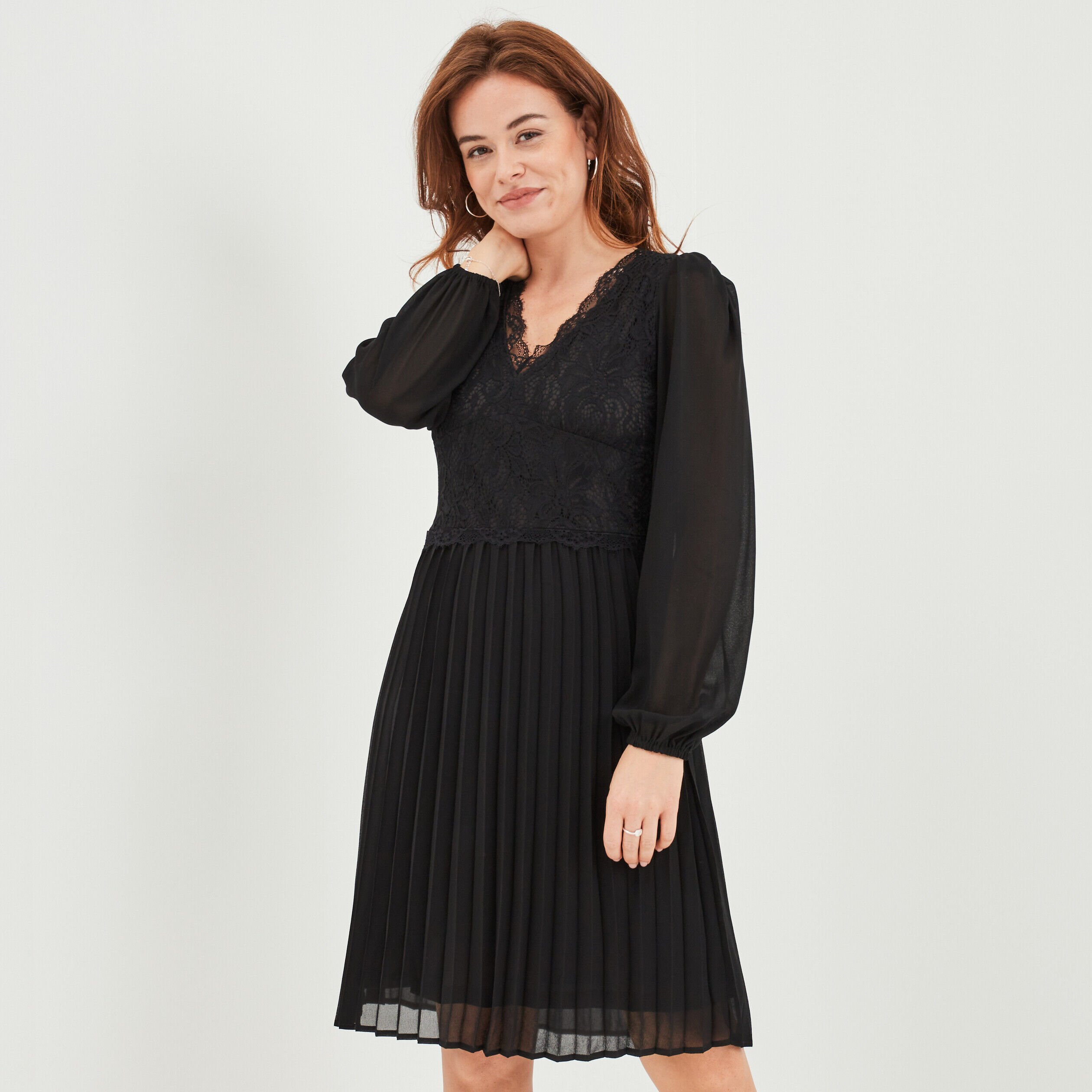 Robe cache-coeur dentelle évasée noir femme MOSQUITOS