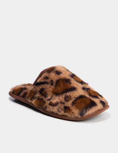 Chaussons mules fausse fourrure noir femme