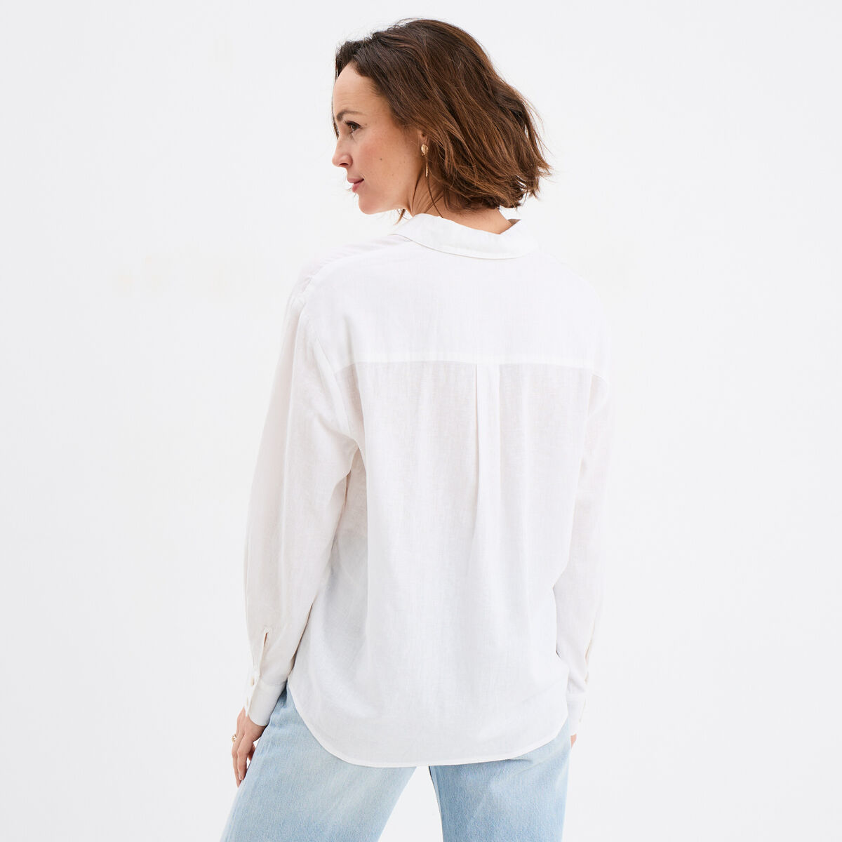 Chemise oversize lin m&eacute;lang&eacute; blanc femme