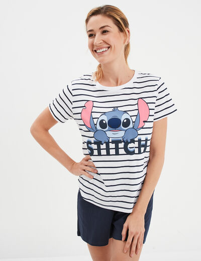 Ensemble pyjama short coton Stitch bleu marine femme