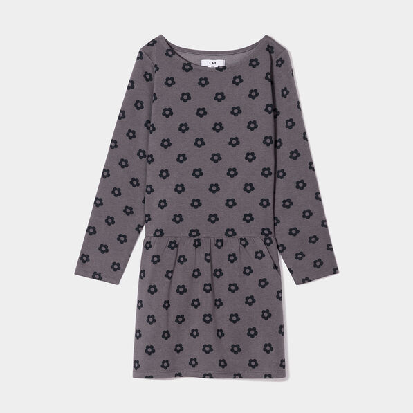 Robe molleton volantée manches longues gris foncé fille