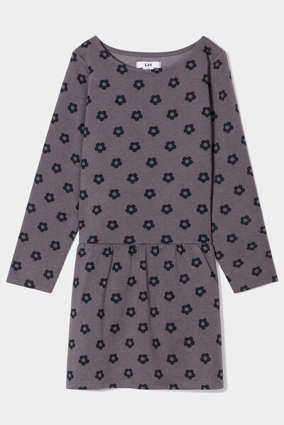 Robe molleton volantée manches longues gris foncé fille