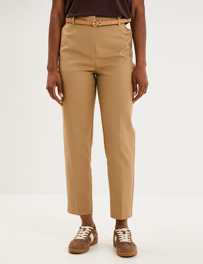 Pantalon chino ceinture amovible beige femme