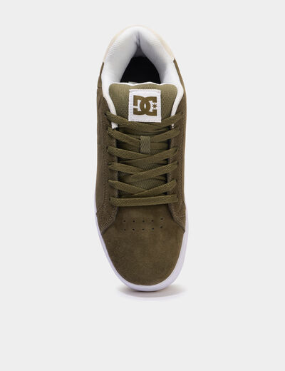 Tennis basses en cuir &agrave; lacets vert kaki homme