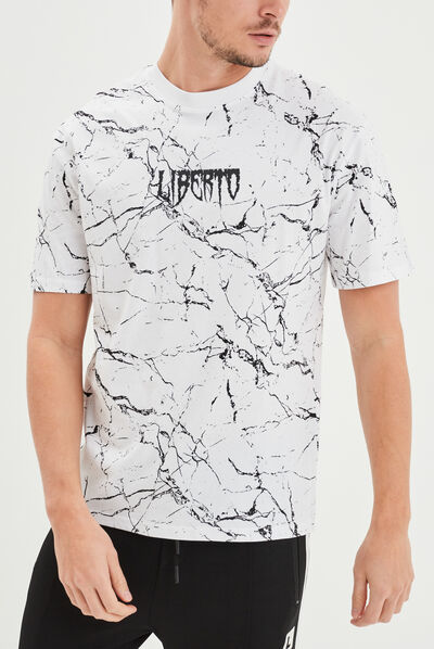 T-shirt oversize manches courtes marbré blanc homme