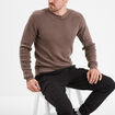 Pull en maille textur&eacute;e col rond taupe homme