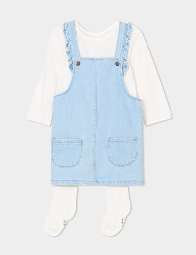 Ensemble 3 pièces robe chasuble en jean denim double stone bébé fille