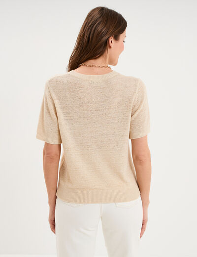 Pull manches courtes col rond beige femme