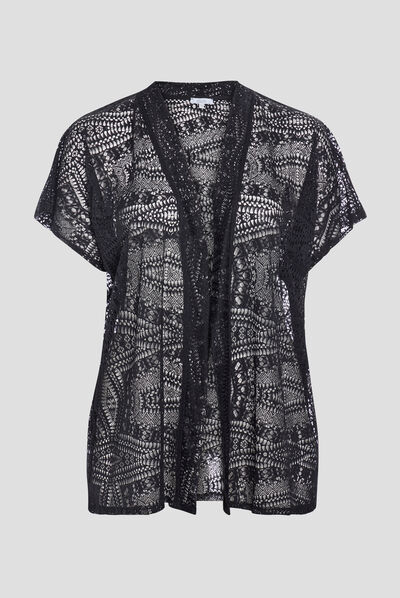 Gilet manches courtes ajouré noir femme grande taille