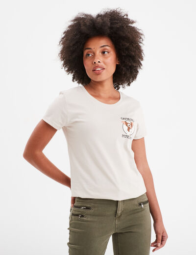 T-shirt manches courtes coton Gremlins sable femme