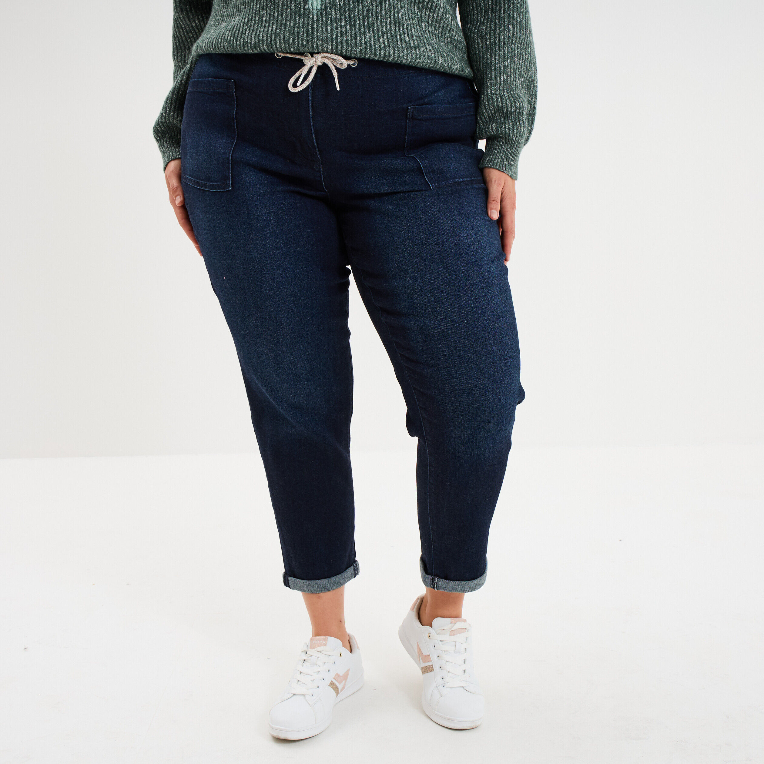 Jeans straight 7/8ème taille haute bleu femme grande taille MODAVISTA