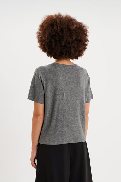 T-shirt manches courtes col rond coton gris femme