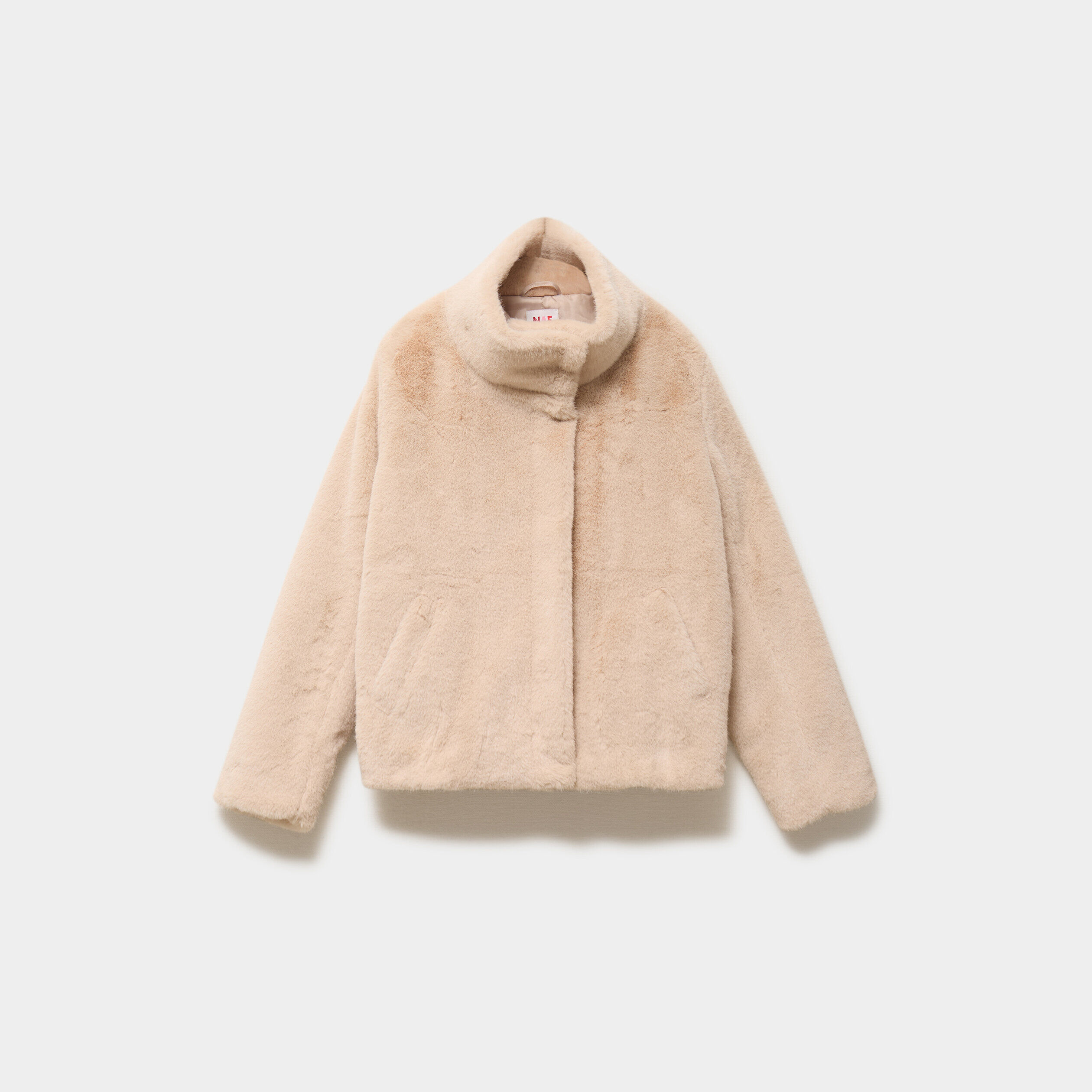 Veste fausse fourrure col montant beige femme