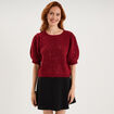 Pull sequins et manches courtes ballons rouge femme