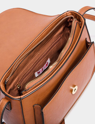 Sac bandouli&egrave;re similicuir rabat camel femme