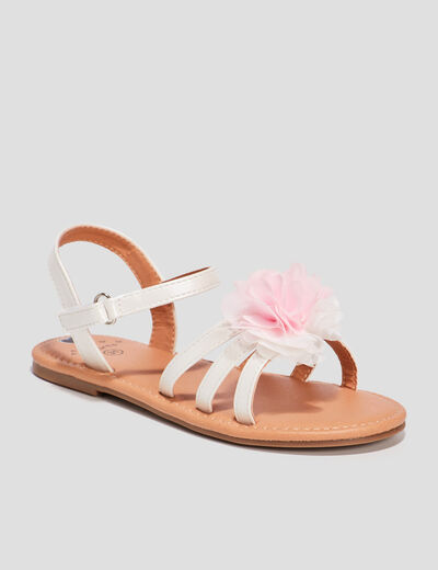 Sandales avec bride &agrave; scratch blanc fille