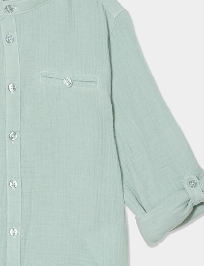 Chemise gaze coton manches retroussables vert kaki garçon
