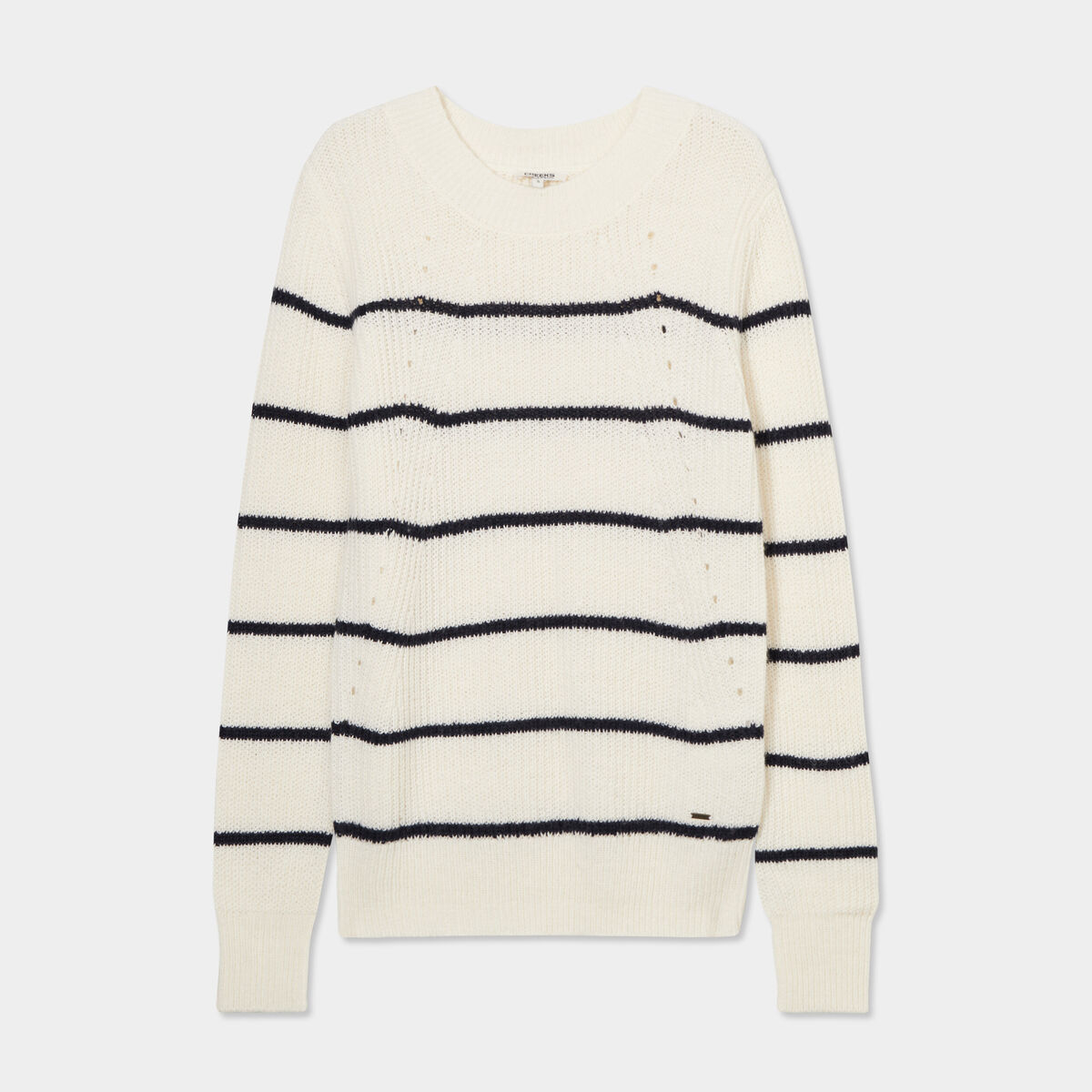 Pull col rond manches longues Creeks ecru femme