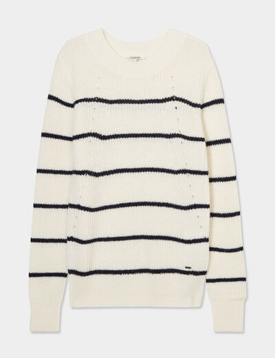 Pull col rond manches longues Creeks ecru femme