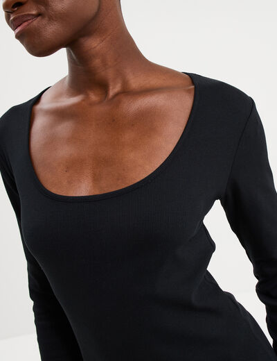 T-shirt coton stretch manches longues noir femme