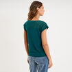 T-shirt col en V ajour&eacute; &eacute;paules et dos vert fonc&eacute; femme
