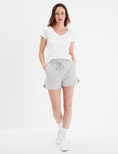 Short de jogging taille élastiquée gris clair femme