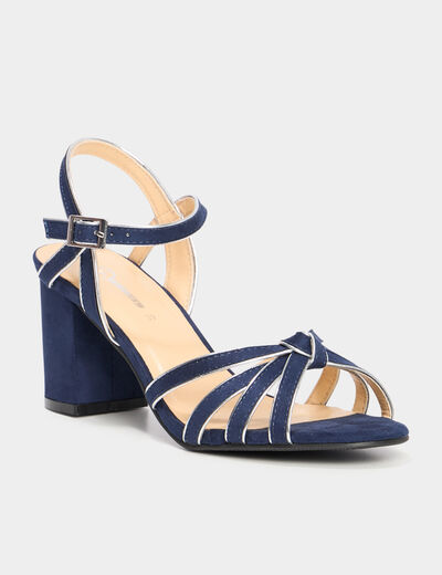 Sandales à talons effet suédine bleu marine femme