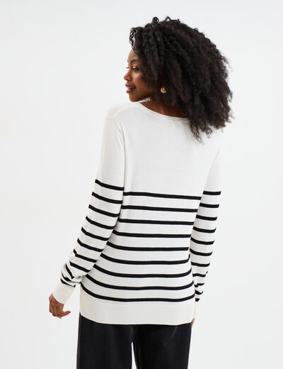 Pull col en V manches longues ecru femme