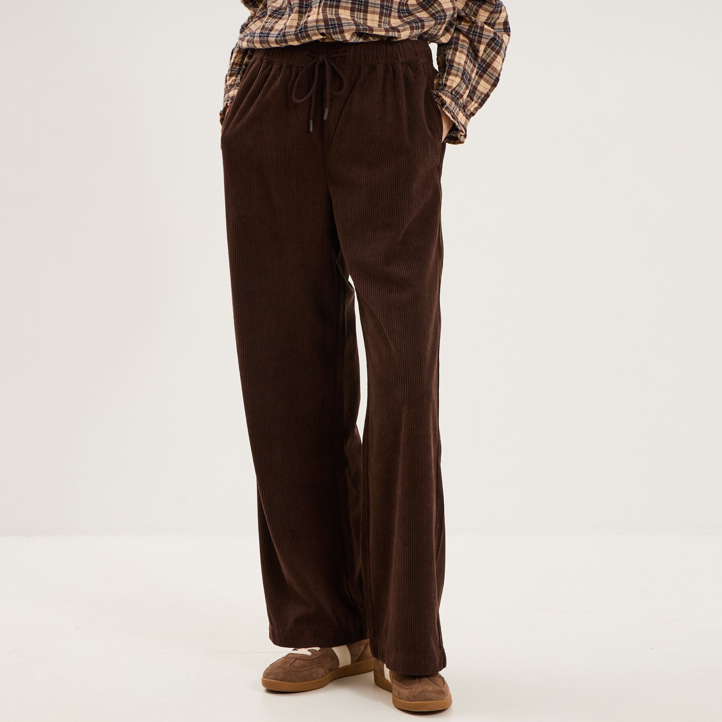 Pantalon large effet velours côtelé marron foncé femme CREEKS
