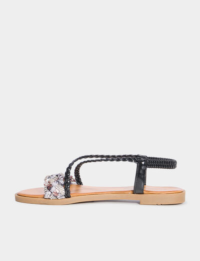 Sandales d&eacute;tails foulard tress&eacute;s noir femme