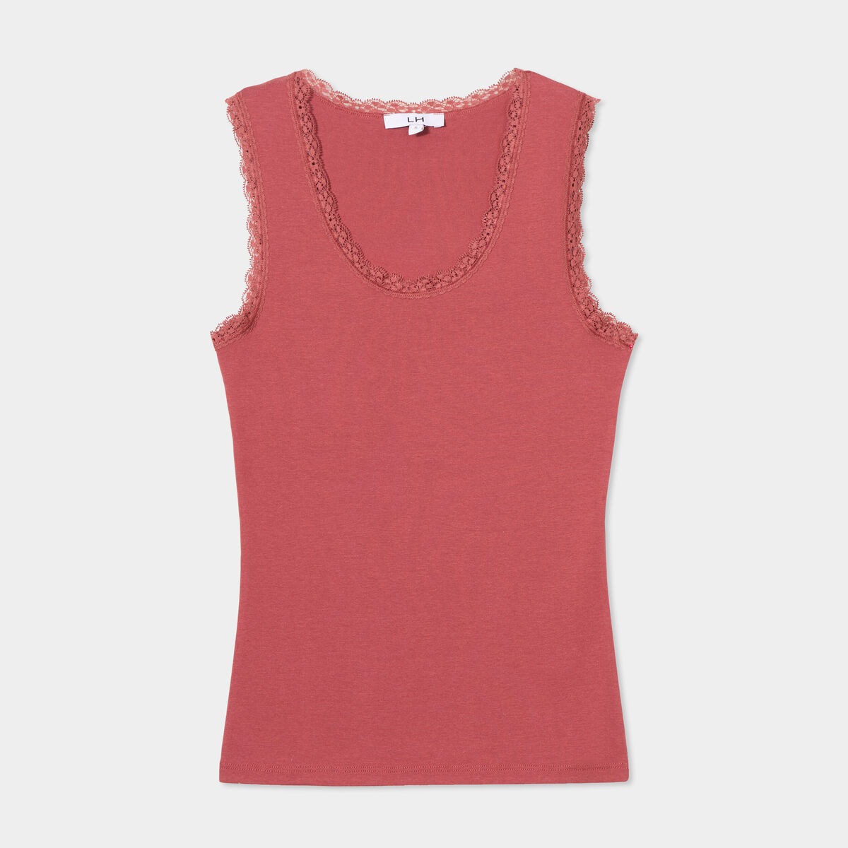 D&eacute;bardeur coton bords dentelle rouge fonc&eacute; femme