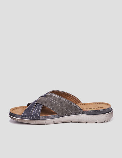 Mules en cuir brides effet crois&eacute;es multicolore homme