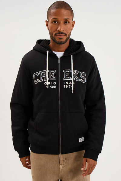 Sweat zipp&eacute; &agrave; capuche doubl&eacute; noir homme
