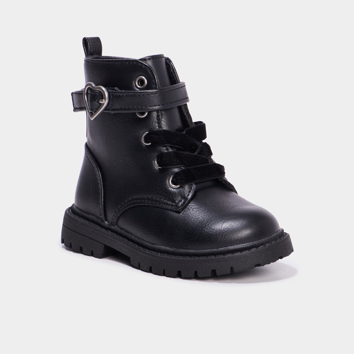 Boots crant&eacute;es avec boucles coeur noir b&eacute;b&eacute; fille