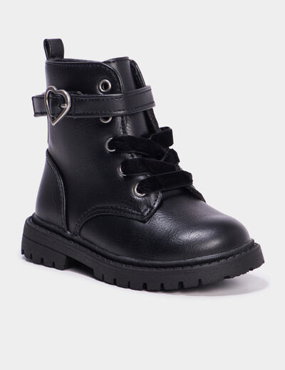 Boots crant&eacute;es avec boucles coeur noir b&eacute;b&eacute; fille