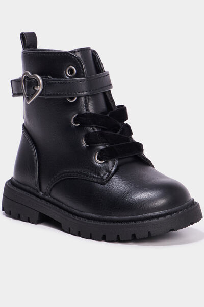 Boots crant&eacute;es avec boucles coeur noir b&eacute;b&eacute; fille