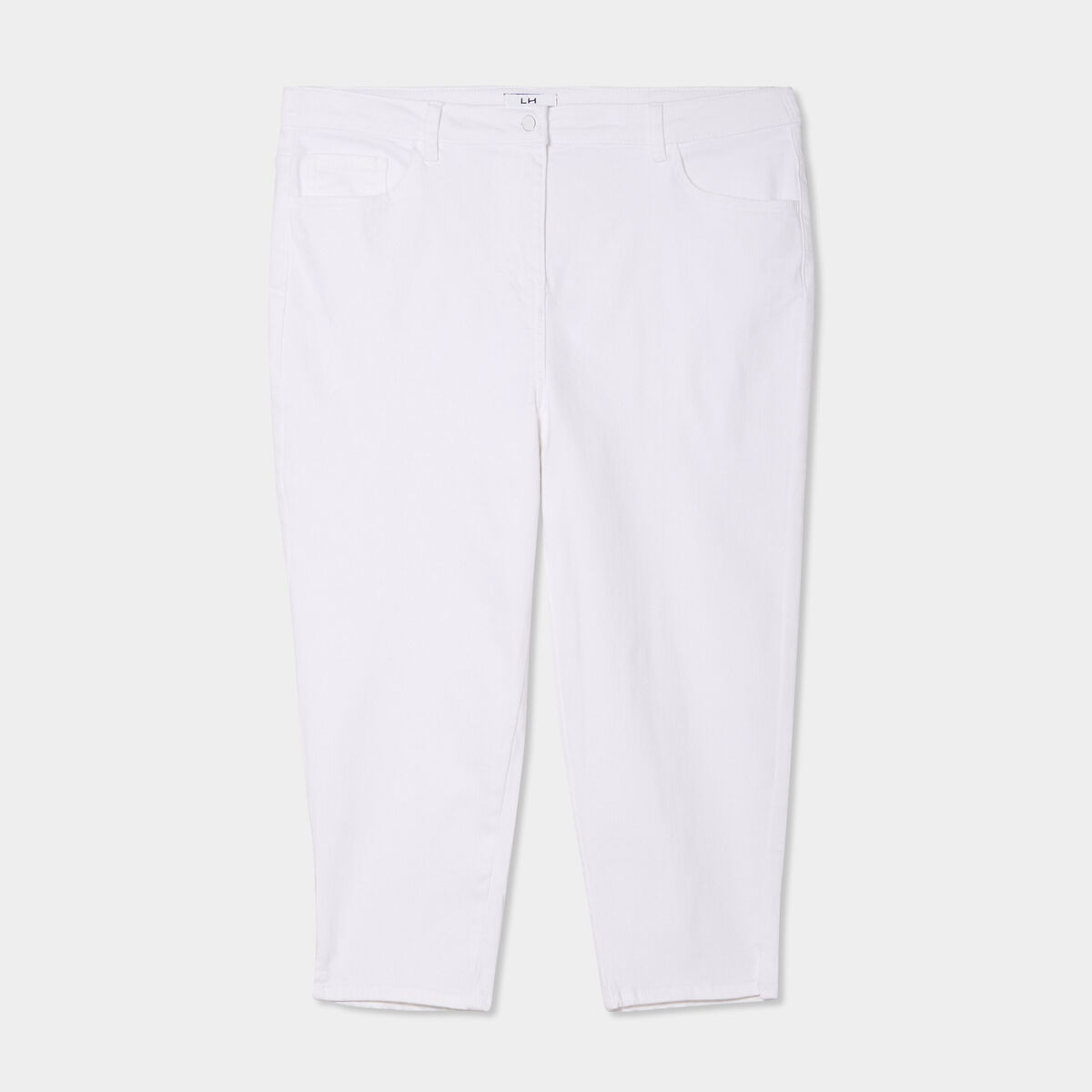 Pantalon capri skinny taille haute blanc femme grande taille
