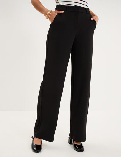 Pantalon effet cr&ecirc;pe large noir femme