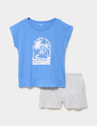Ensemble pyjama short coton majoritaire bleu electrique femme