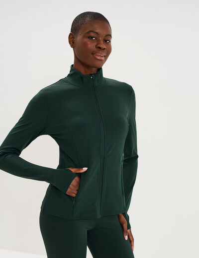 Veste de sport ajust&eacute;e avec fermeture vert fonc&eacute; femme