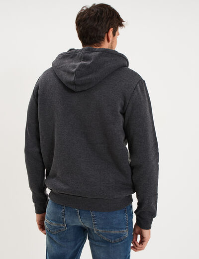 Sweat zipp&eacute; doublure effet sherpa gris fonc&eacute; homme