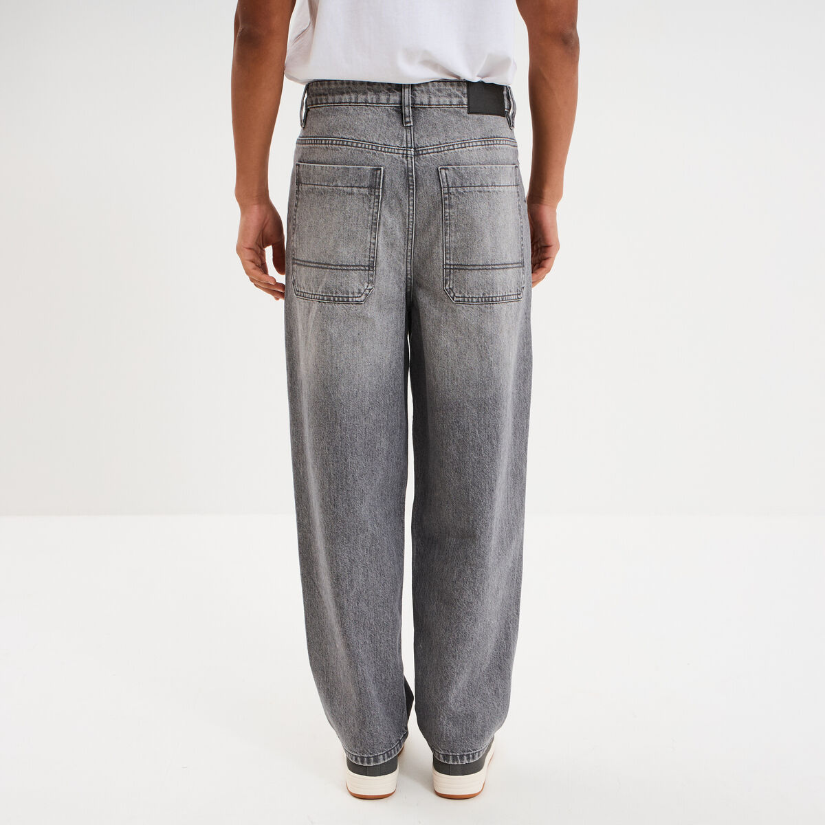 Jeans baggy 5 poches coton denim gris homme
