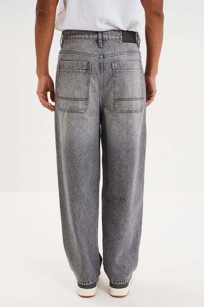 Jeans baggy 5 poches coton denim gris homme