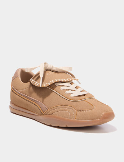 Tennis su&eacute;dine languettes amovibles marron femme