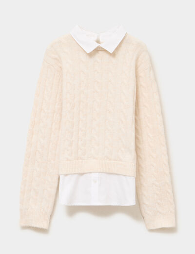 Pull effet 2-en-1 col chemise ivoire fille