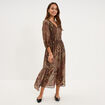 Robe longue manches 3/4 col en V vert kaki femme